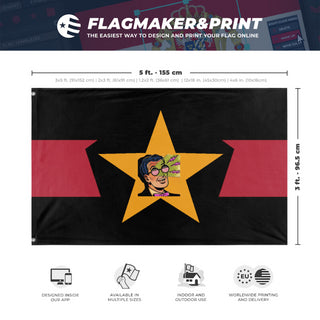 A mockup depicting custom flag specifications and measurements for 'All Deprogrammed Black League flag'
