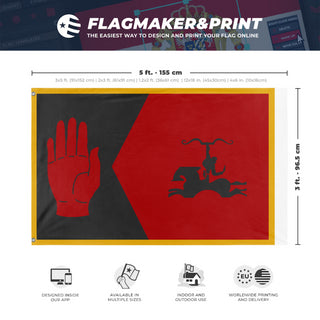 A mockup depicting custom flag specifications and measurements for 'Askivari flag'