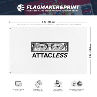 A mockup depicting custom flag specifications and measurements for 'ATTAC flag'