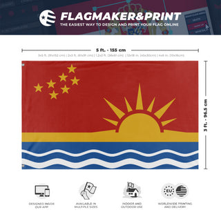 A mockup depicting custom flag specifications and measurements for 'Columbya Peoples Liberation Union flag'