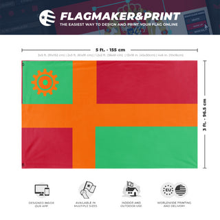 A mockup depicting custom flag specifications and measurements for 'The Republic of New Rearendia flag'