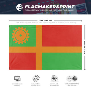 A mockup depicting custom flag specifications and measurements for 'New Rearendia flag'