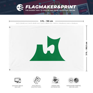 A mockup depicting custom flag specifications and measurements for 'Aomori flag'
