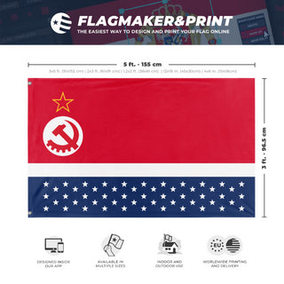 A mockup depicting custom flag specifications and measurements for 'Socialist States of America'