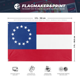 A mockup depicting custom flag specifications and measurements for 'Stars and Bars flag'