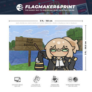 A mockup depicting custom flag specifications and measurements for 'JosieBinted flag'