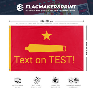 A mockup depicting custom flag specifications and measurements for 'T flag'
