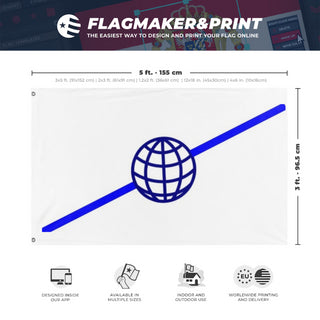 A mockup depicting custom flag specifications and measurements for 'test flag'