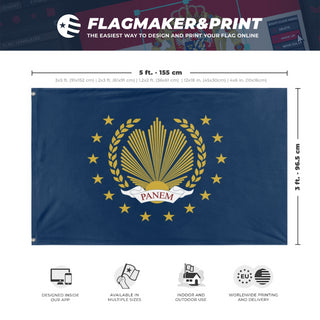 A mockup depicting custom flag specifications and measurements for 'New Panem flag'