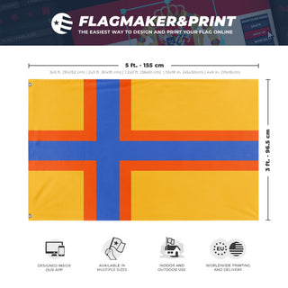 A mockup depicting custom flag specifications and measurements for 'Ingria flag'
