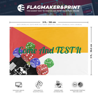 A mockup depicting custom flag specifications and measurements for 'T flag'