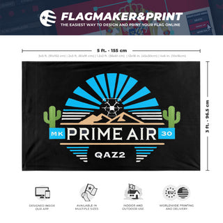 A mockup depicting custom flag specifications and measurements for 'qaz flag'