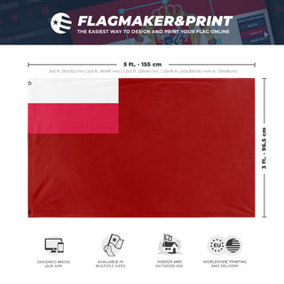 A mockup depicting custom flag specifications and measurements for 'Polish SSR flag'