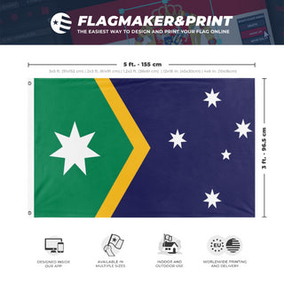 A mockup depicting custom flag specifications and measurements for 'FCR's Capital Flag'