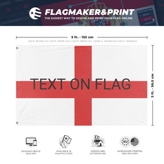 A mockup depicting custom flag specifications and measurements for 'test 2 flag'