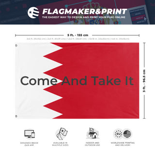 A mockup depicting custom flag specifications and measurements for 'test 4 flag'