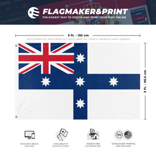 A mockup depicting custom flag specifications and measurements for 'Australian Federation flag'