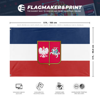 A mockup depicting custom flag specifications and measurements for 'Kingdom of Poland flag'