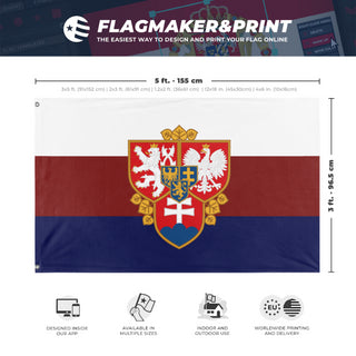 A mockup depicting custom flag specifications and measurements for 'Zapadoslavia flag'
