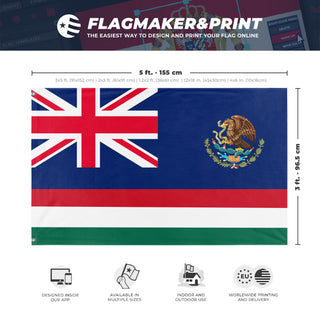 A mockup depicting custom flag specifications and measurements for 'alternitve history flag'