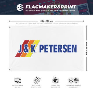 A mockup depicting custom flag specifications and measurements for 'J&K flag'