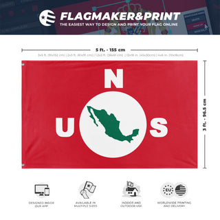 A mockup depicting custom flag specifications and measurements for 'Mexican Synarchist Union flag'