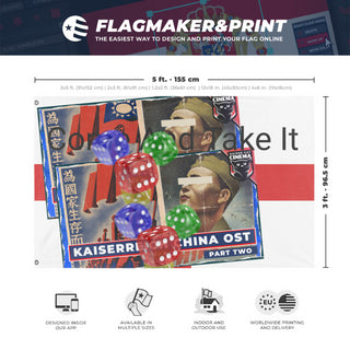 A mockup depicting custom flag specifications and measurements for 'T flag'