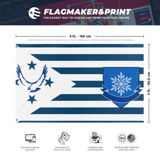 A mockup depicting custom flag specifications and measurements for 'BAYLAND flag'