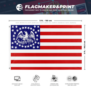 A mockup depicting custom flag specifications and measurements for 'Union Support Flag'