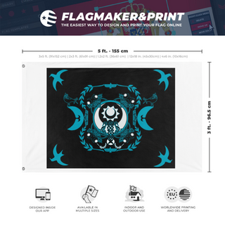 A mockup depicting custom flag specifications and measurements for 'TS flag'