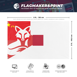 A mockup depicting custom flag specifications and measurements for 'Tn flag'
