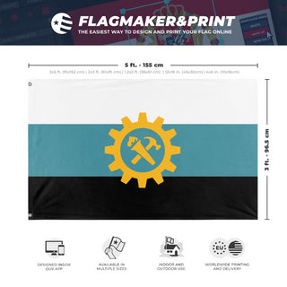 A mockup depicting custom flag specifications and measurements for 'United Syndicalist Republic of Appalachia/U.S.R.A. flag'