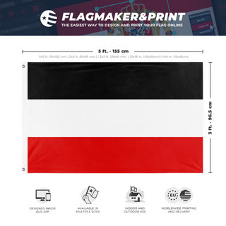 A mockup depicting custom flag specifications and measurements for 'German Flag'