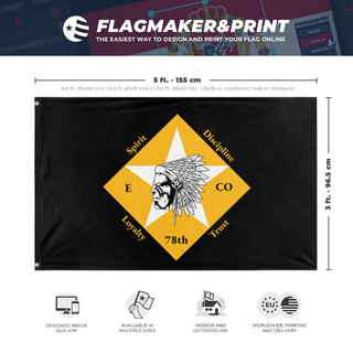 A mockup depicting custom flag specifications and measurements for 'Flag'