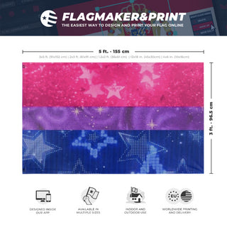 A mockup depicting custom flag specifications and measurements for 'Bistar flag'