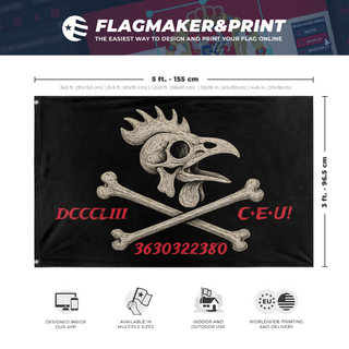 A mockup depicting custom flag specifications and measurements for 'C.H DCCCLIII CEU flag'