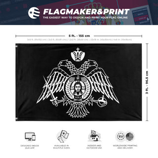 A mockup depicting custom flag specifications and measurements for 'BYZANTIUM flag'