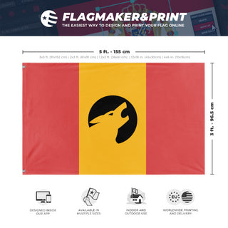 A mockup depicting custom flag specifications and measurements for 'kaimuu flag'