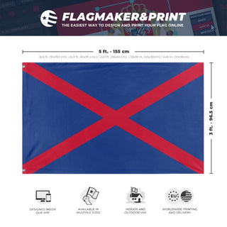 A mockup depicting custom flag specifications and measurements for 'scotiland flag'