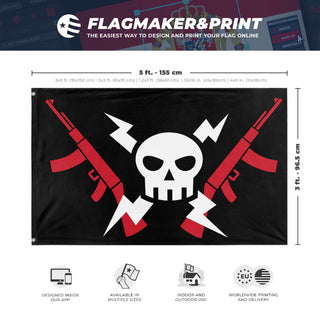A mockup depicting custom flag specifications and measurements for 'zapptastic flag'