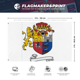A mockup depicting custom flag specifications and measurements for 'h flag'