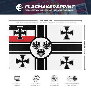 A mockup depicting custom flag specifications and measurements for 'Saint saul german empire  flag'