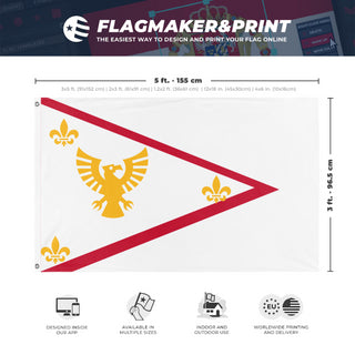 A mockup depicting custom flag specifications and measurements for 'MABISKA FLAG'