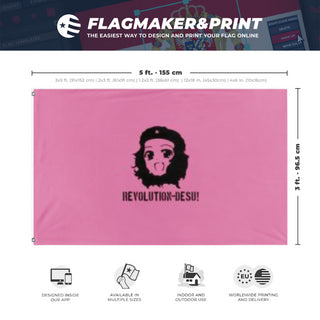 A mockup depicting custom flag specifications and measurements for 'che uwuvara flag'