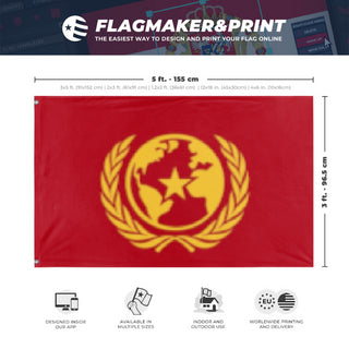 A mockup depicting custom flag specifications and measurements for 'World socialist republic. flag'