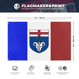 A mockup depicting custom flag specifications and measurements for 'Frankford flag'