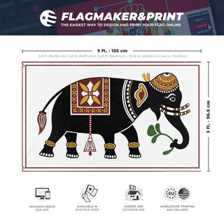 A mockup depicting custom flag specifications and measurements for 'gg flag'