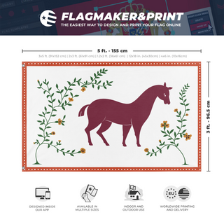 A mockup depicting custom flag specifications and measurements for 'Aspa Kodiya flag'