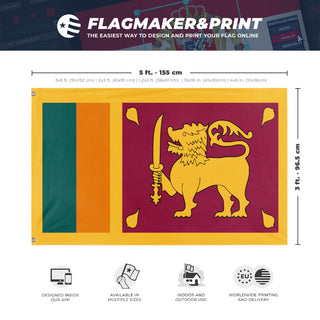 A mockup depicting custom flag specifications and measurements for 'Flag of Sri Lanka'