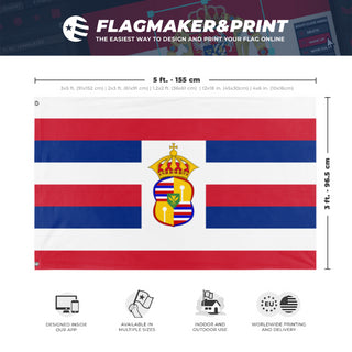 A mockup depicting custom flag specifications and measurements for 'Kingdom of Hawaii flag'